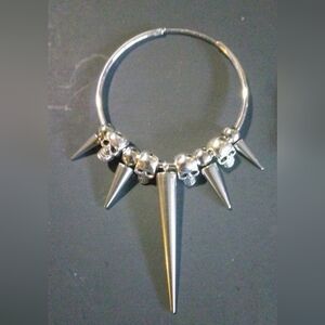 Silver Spike and Skull Hoop Earrings 50mm Hoop